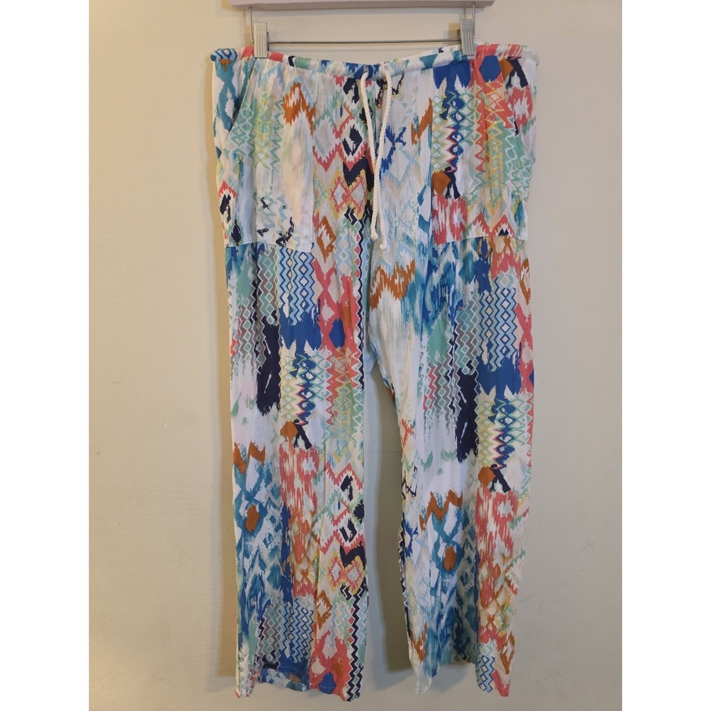 Spirit Activewear Sz Large Rayon Wide-Leg Tribal/Aztec Drawstring Pull-on Pants‎